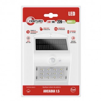 APPLIQUE SOLARE LED ARCADIA 1.5 BIANCO 1.50W - 4000K - 220 Lm - IP65 - BLISTER 1 pz.