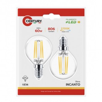 FIL. LED INCANTO SFERA CHIARA 6W - E14 - 2700K - 806 Lm - IP20 - BLISTER 2 pz.