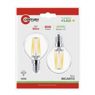 FIL. LED INCANTO SFERA CHIARA 6W - E14 - 4000K - 806 Lm - IP20 - BLISTER 2 pz.