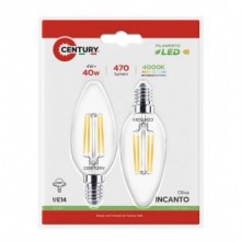 FIL. LED INCANTO CANDELA CHIARA 4W - E14 - 4000K - 470 Lm - IP20 - BLISTER 2 pz.