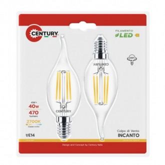 FIL. LED INCANTO C. VENTO CHIARA 4W - E14 - 2700K - 470 Lm - IP20 - BLISTER 2 pz.