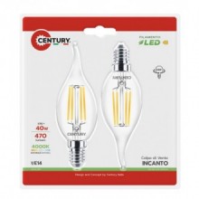 FIL. LED INCANTO C. VENTO CHIARA 4W - E14 - 4000K - 470 Lm - IP20 - BLISTER 2 pz.