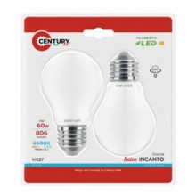 FIL. LED INCANTO SATEN GOCCIA A60 7W - E27 - 6500K - 806 Lm - IP20 - BLISTER 2 pz.