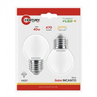 LAMP.FILAMENTO LED INCANTO SATEN SFERA 4W - E27 - 3000K - 470 Lm - IP20 - BLISTER 2 pz.