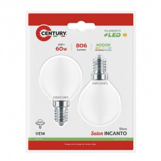 FIL. LED INCANTO SATEN SFERA 6W - E14 - 4000K - 806 Lm - IP20 - BLISTER 2 pz.