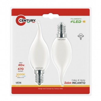 FIL. LED INCANTO SATEN C. VENTO 4W - E14 - 3000K - 470 Lm - IP20 - BLISTER 2 pz.